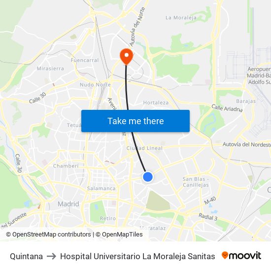 Quintana to Hospital Universitario La Moraleja Sanitas map