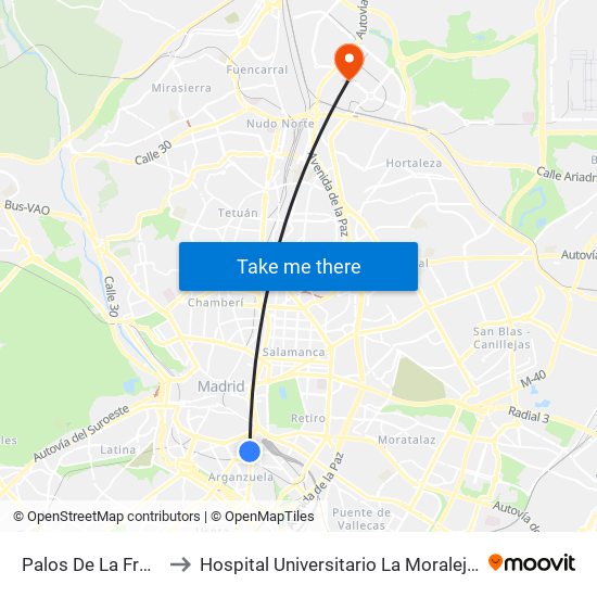Palos De La Frontera to Hospital Universitario La Moraleja Sanitas map
