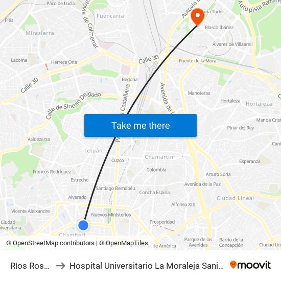 Ríos Rosas to Hospital Universitario La Moraleja Sanitas map