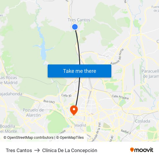 Tres Cantos to Clínica De La Concepción map