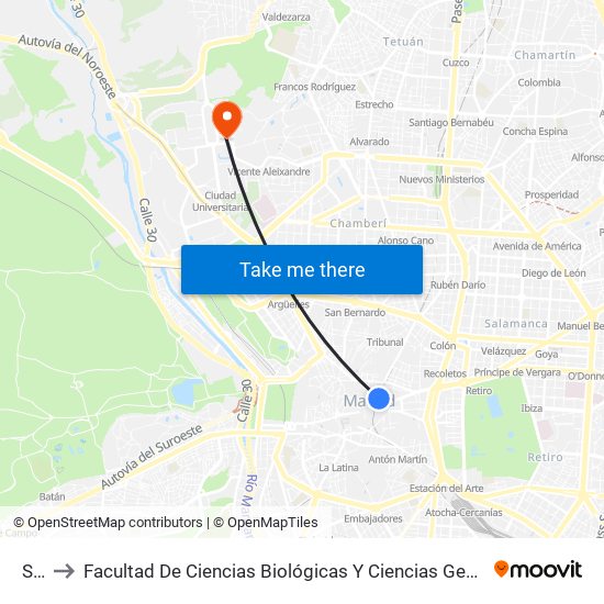 Sol to Facultad De Ciencias Biológicas Y Ciencias Geológicas map