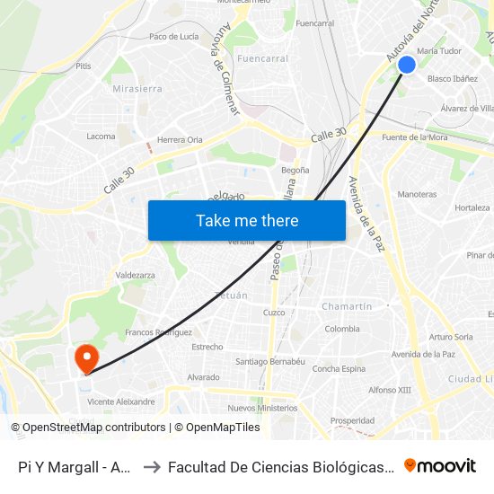 Pi Y Margall - Ana De Austria to Facultad De Ciencias Biológicas Y Ciencias Geológicas map