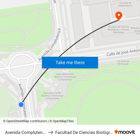 Avenida Complutense - Jardín Botánico to Facultad De Ciencias Biológicas Y Ciencias Geológicas map