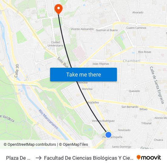 Plaza De España to Facultad De Ciencias Biológicas Y Ciencias Geológicas map