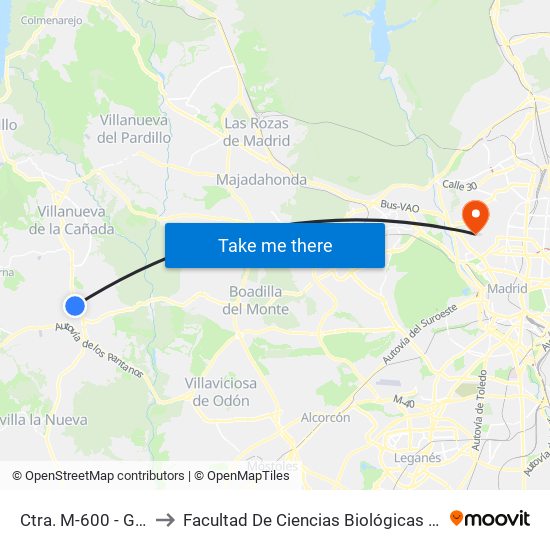 Ctra. M-600 - Gta. Olímpica to Facultad De Ciencias Biológicas Y Ciencias Geológicas map