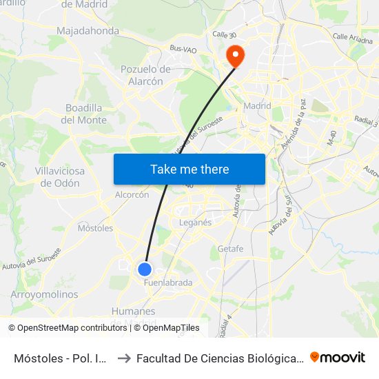 Móstoles - Pol. Ind. Restaurante to Facultad De Ciencias Biológicas Y Ciencias Geológicas map