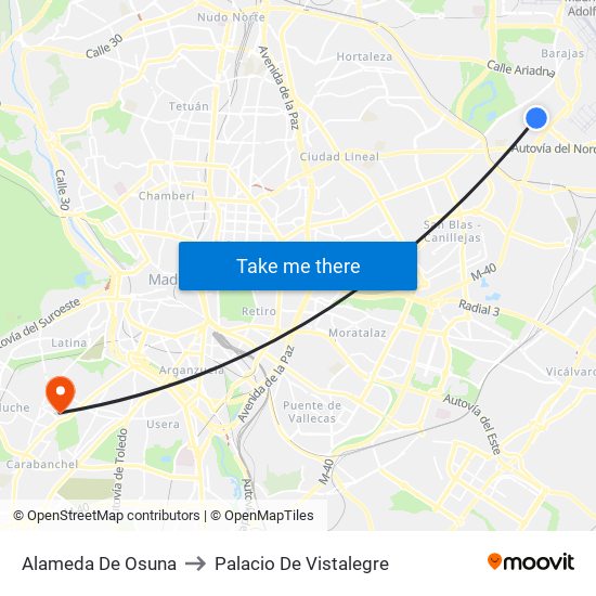 Alameda De Osuna to Palacio De Vistalegre map