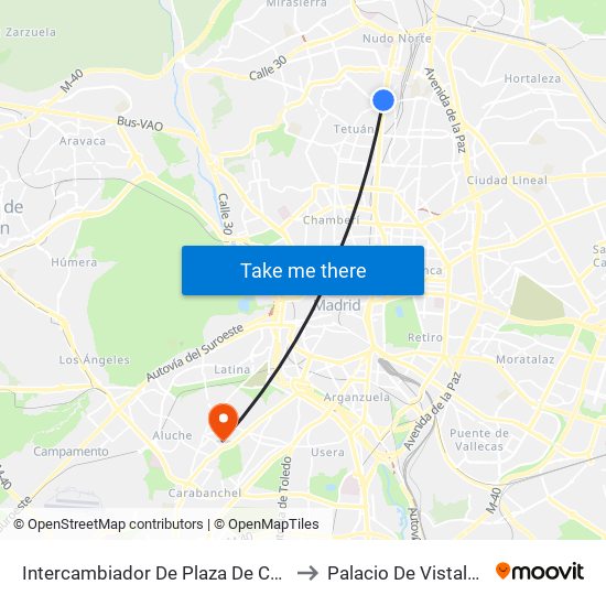 Intercambiador De Plaza De Castilla to Palacio De Vistalegre map