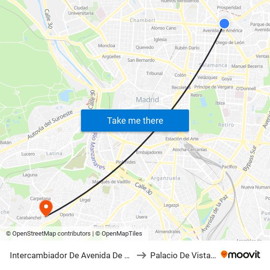 Intercambiador De Avenida De América to Palacio De Vistalegre map