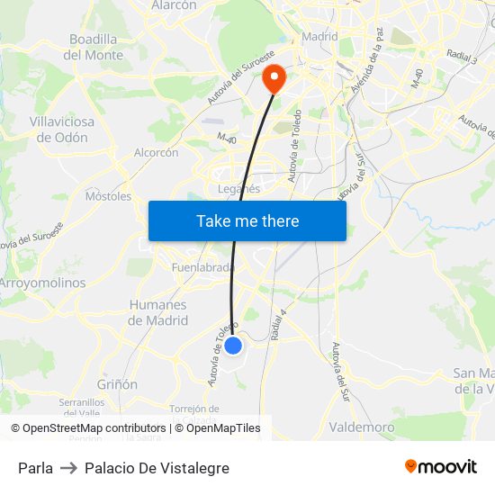 Parla to Palacio De Vistalegre map