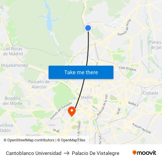 Cantoblanco Universidad to Palacio De Vistalegre map