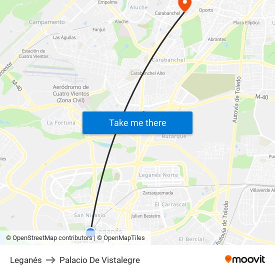 Leganés to Palacio De Vistalegre map