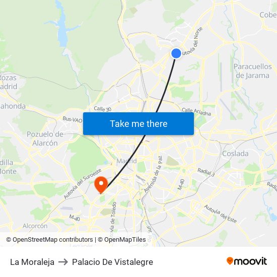 La Moraleja to Palacio De Vistalegre map