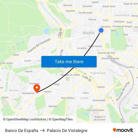 Banco De España to Palacio De Vistalegre map