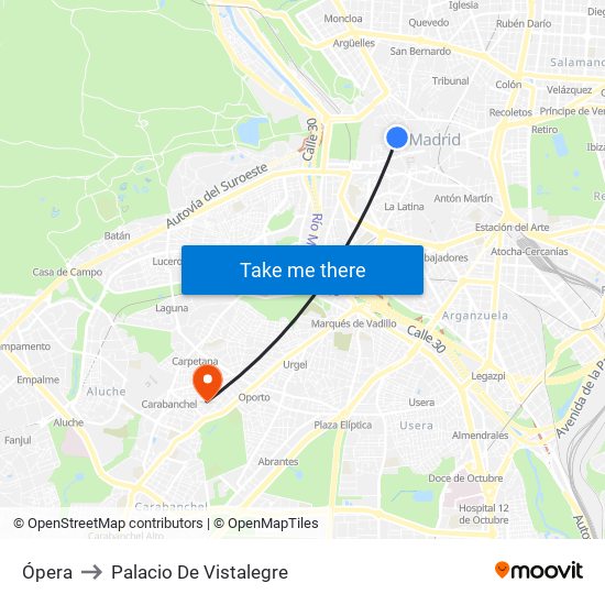 Ópera to Palacio De Vistalegre map