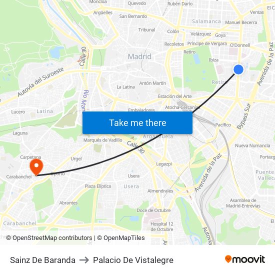 Sainz De Baranda to Palacio De Vistalegre map