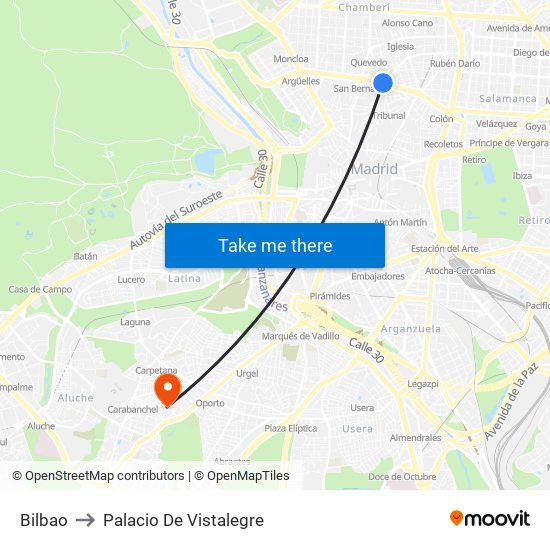 Bilbao to Palacio De Vistalegre map