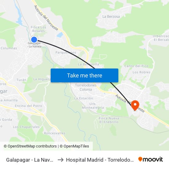 Galapagar - La Navata to Hospital Madrid - Torrelodones map