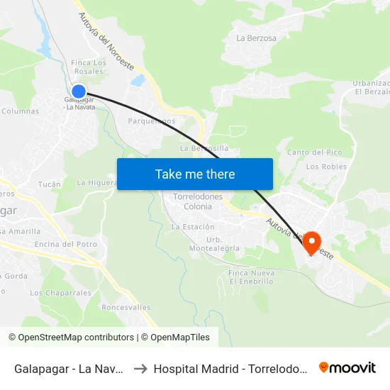 Galapagar - La Navata to Hospital Madrid - Torrelodones map