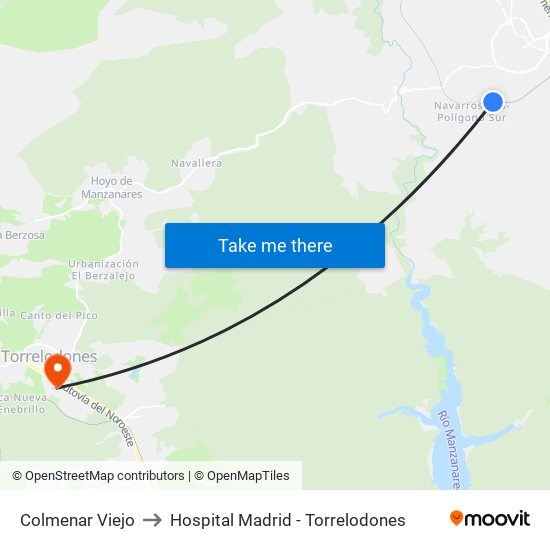 Colmenar Viejo to Hospital Madrid - Torrelodones map