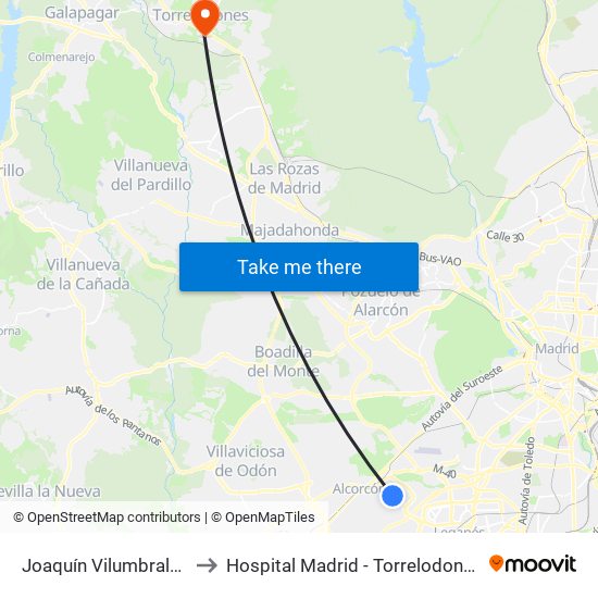 Joaquín Vilumbrales to Hospital Madrid - Torrelodones map