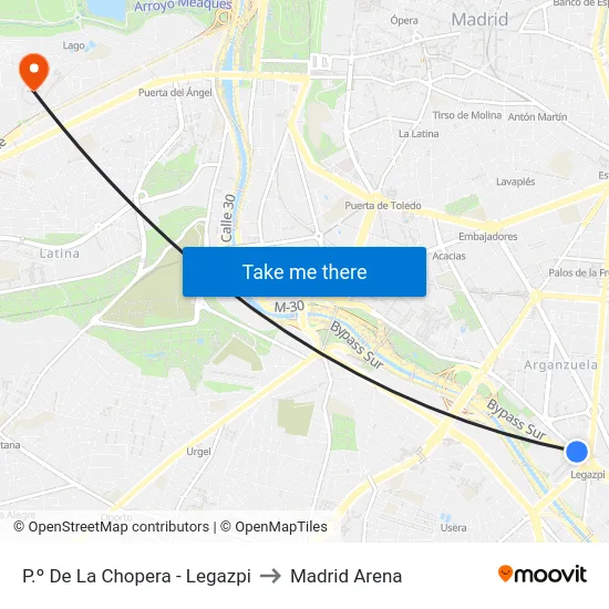 P.º De La Chopera - Legazpi to Madrid Arena map
