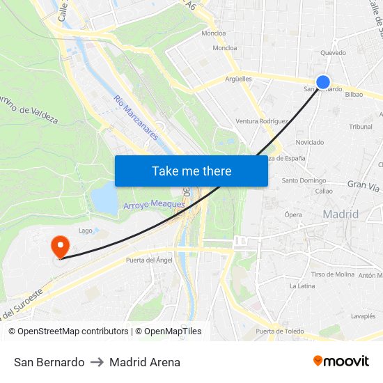 San Bernardo to Madrid Arena map