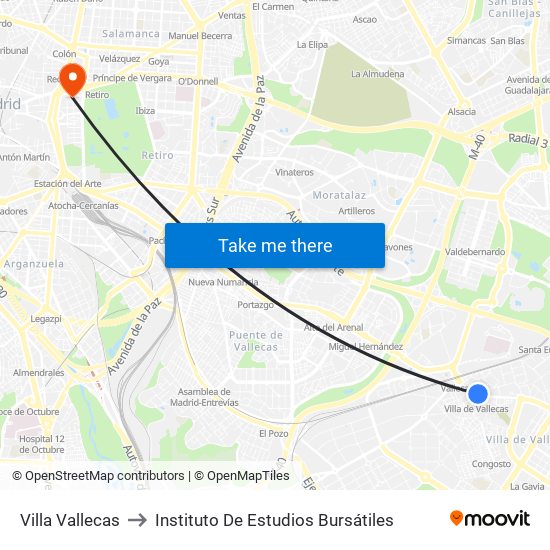 Villa Vallecas to Instituto De Estudios Bursátiles map