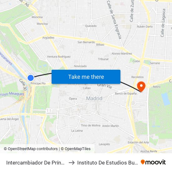 Intercambiador De Príncipe Pío to Instituto De Estudios Bursátiles map