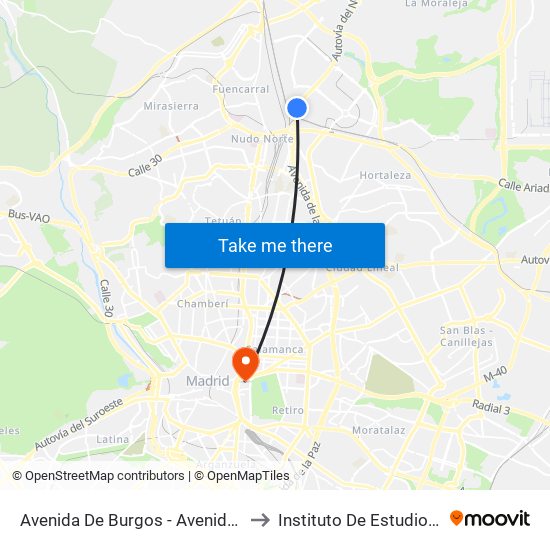 Avenida De Burgos - Avenida De Manoteras to Instituto De Estudios Bursátiles map