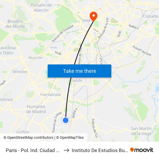 París - Pol. Ind. Ciudad De Parla to Instituto De Estudios Bursátiles map