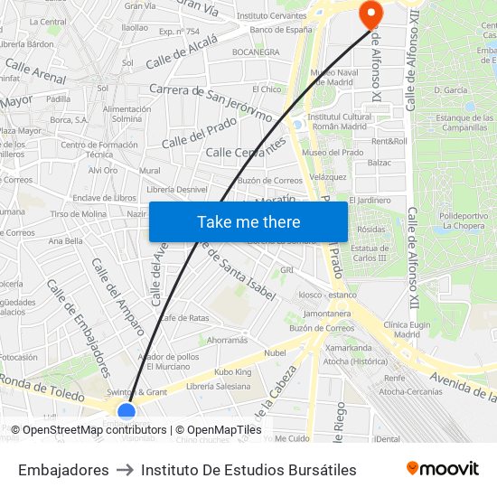 Embajadores to Instituto De Estudios Bursátiles map