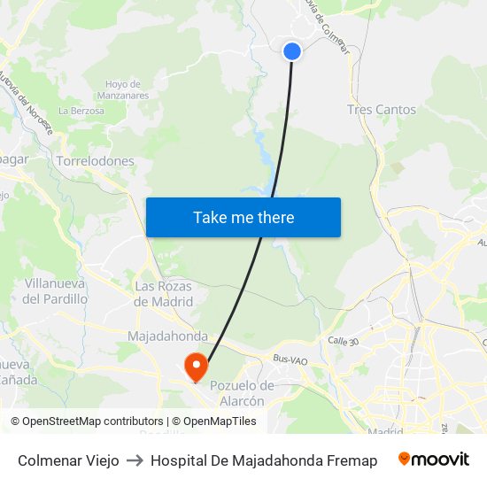 Colmenar Viejo to Hospital De Majadahonda Fremap map