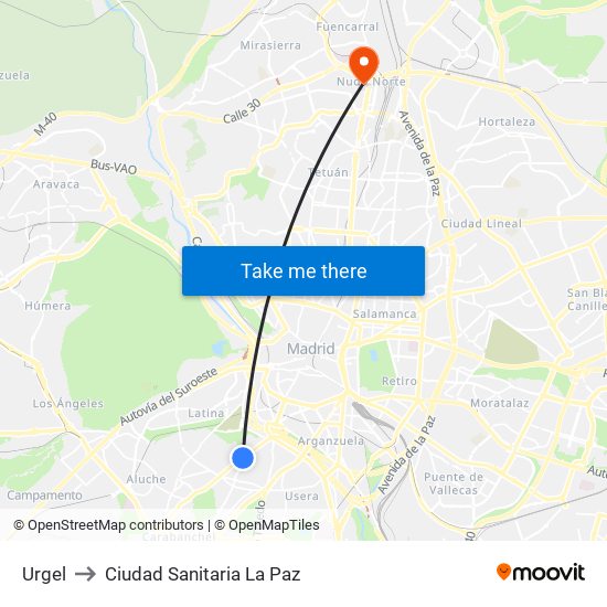 Urgel to Ciudad Sanitaria La Paz map