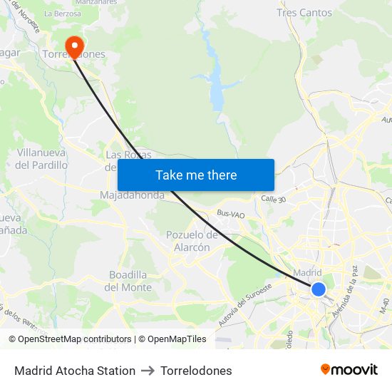 Madrid Atocha Station to Torrelodones map