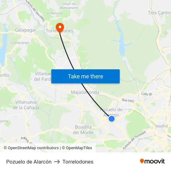 Pozuelo de Alarcón to Torrelodones map