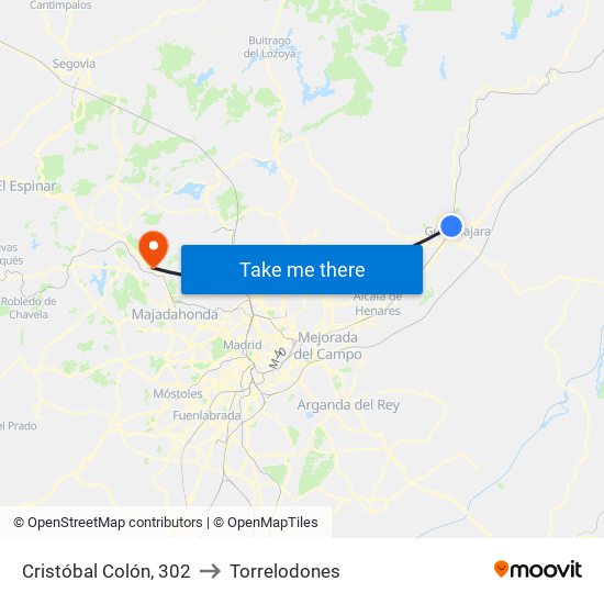 Cristóbal Colón, 302 to Torrelodones map