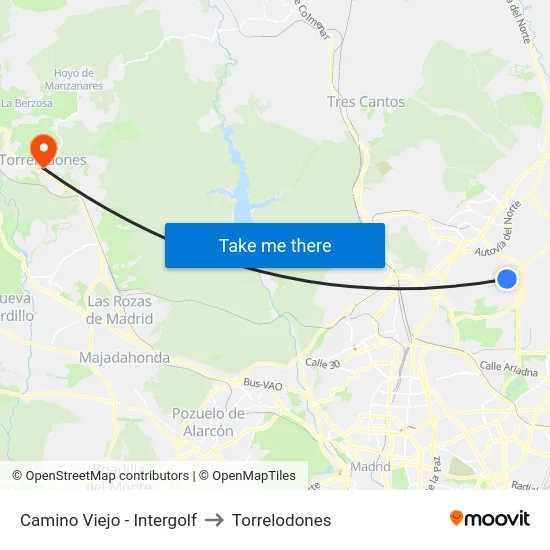 Camino Viejo - Intergolf to Torrelodones map