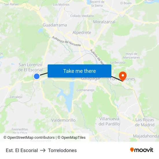 Est. El Escorial to Torrelodones map