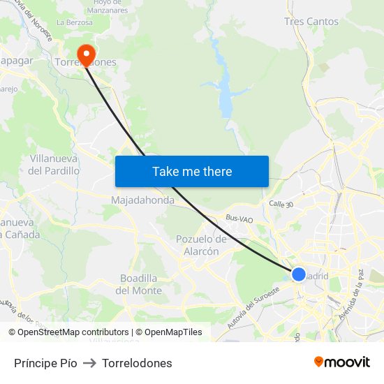 Príncipe Pío to Torrelodones map