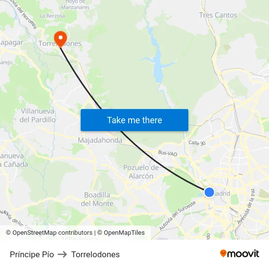 Príncipe Pío to Torrelodones map