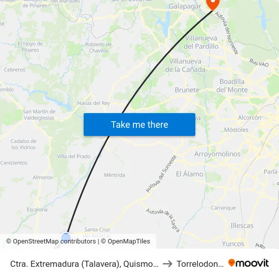 Ctra. Extremadura (Talavera), Quismondo to Torrelodones map