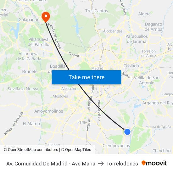 Av. Comunidad De Madrid - Ave María to Torrelodones map