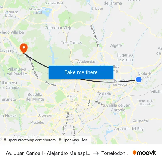 Av. Juan Carlos I - Alejandro Malaspina to Torrelodones map