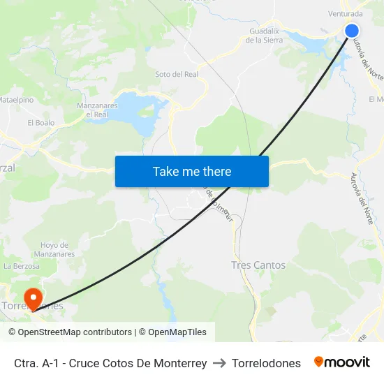 Ctra. A-1 - Cruce Cotos De Monterrey to Torrelodones map