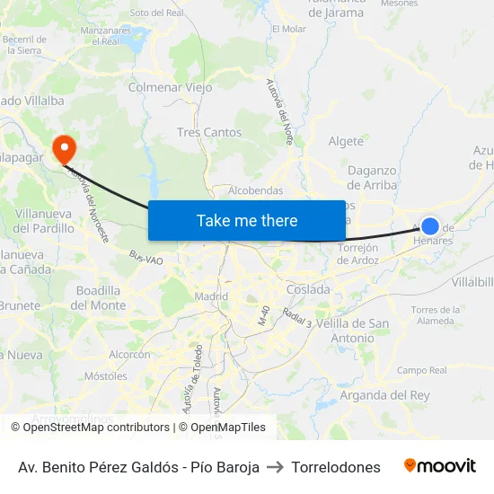 Av. Benito Pérez Galdós - Pío Baroja to Torrelodones map