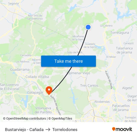 Bustarviejo - Cañada to Torrelodones map