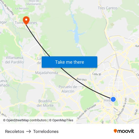 Recoletos to Torrelodones map