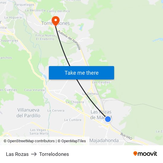 Las Rozas to Torrelodones map