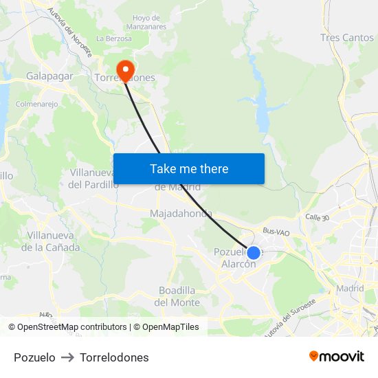 Pozuelo to Torrelodones map